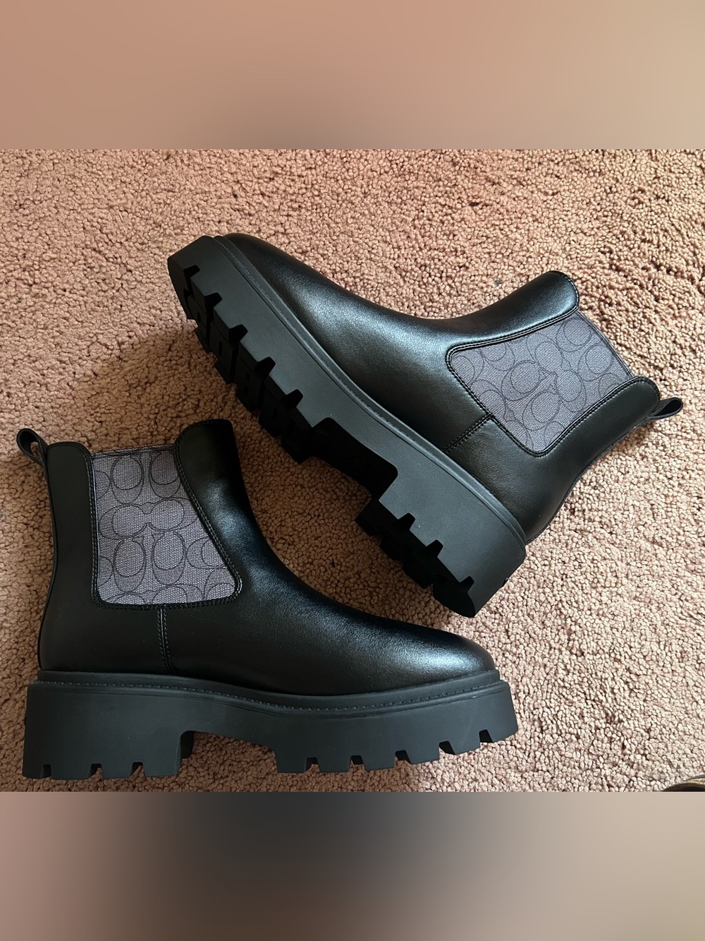 COACH Chelsea Lug Boots with Patterned Elastic Panels